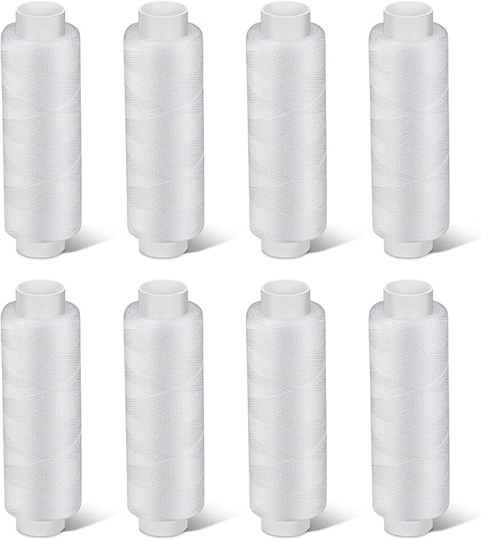 Bupete 8 Rolls White Thread for Sewing, 200 Yards Each Roll Sewing Thread, Polyester Threads for Sewing Machine Embroidery Hand Stitching