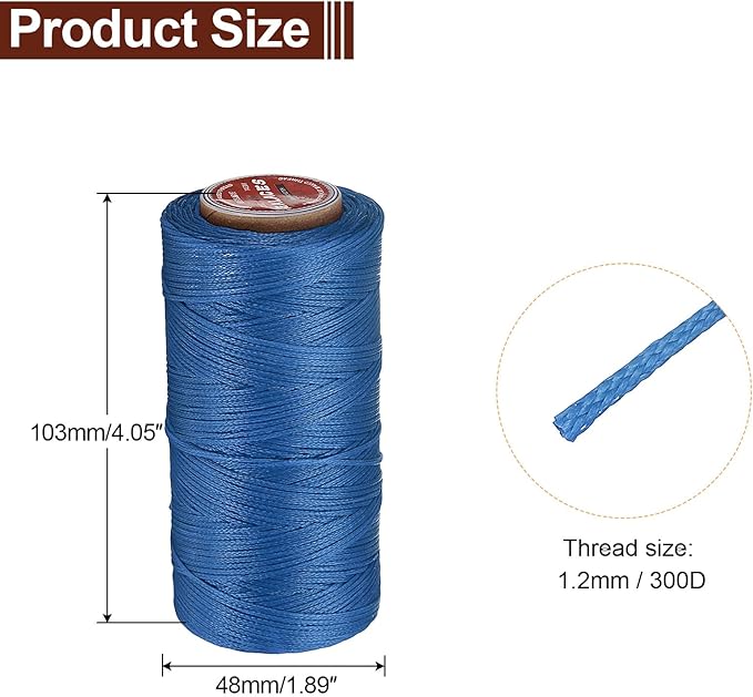 uxcell Flat Leather Sewing Waxed Thread, 140m / 153 Yards Polyester Wax String, 300D Wax Stitching Cord for Leather Crafts, Bookbinding, Bracelets Braided, Navy Blue