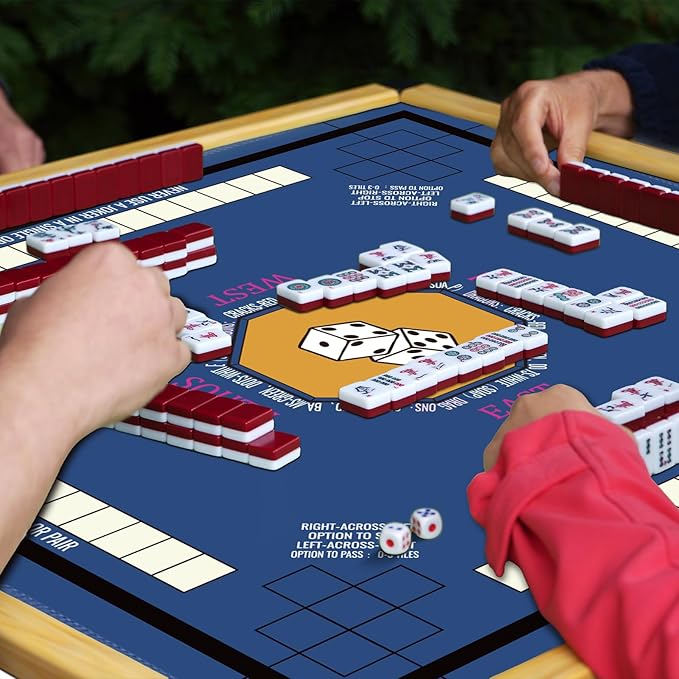Mahjong Mat for Table 31.5''x31.5'', Non-Slip Mahjong Cloth Cover with Game Rules, Mahjong Tablecloth for Poker, Board Games Table Mat, Card Games, Tile Games, Dominoes (Blue)