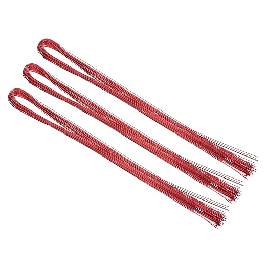 PATIKIL 32 Inch 22 Gauge Floral Stem Wire, 3 Pack/120 Pieces Bouquet Stem Paper Wrapped for DIY Crafts Flower Arrangements, Red