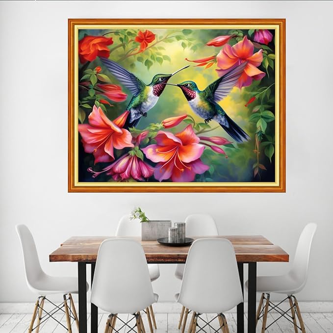 Dooxvey Cross Stitch Kit for Adult Beginners - Full Range of Stamped Kits with 11CT Patterns - Hummingbird Flowers 16x20 inch