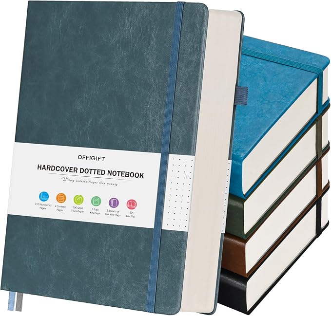 5 Pack Bullet Dotted Journal Notebook, 312 Numbered Pages Dot Grid Notebooks Bulk, 100gsm No Bleed Paper Hardcover Leather Journal, Dot Journal Notebook Set for Women Men School Office, A5, Multicolor