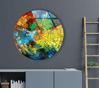 My Photostation.com 24''(60cm) Diameter Stained Yellow Round Glass Wall Art Tempered Glass Printing Wall Decor Large Wall Art Wall Hangings