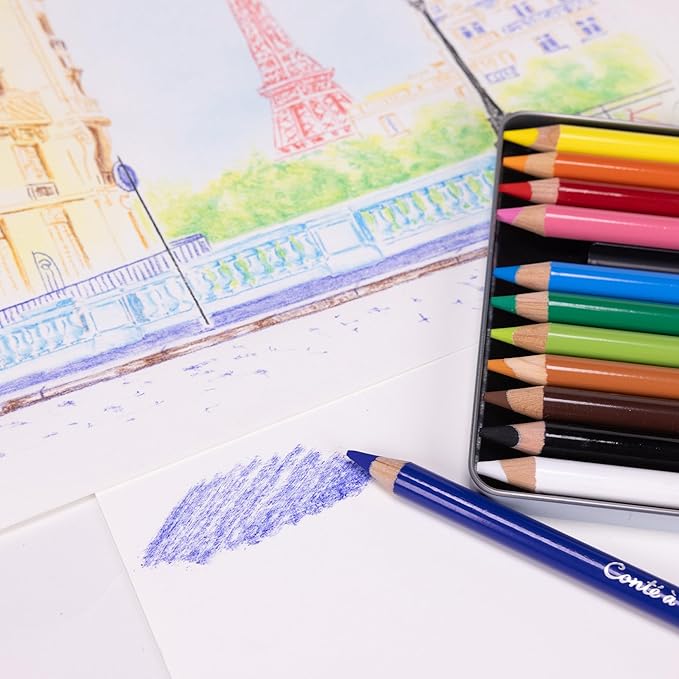 Conté à Paris Pastel Pencils with 12 Assorted Colors, Black