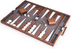 AMEROUS Backgammon Set, 18 Inches Classic Board Game withLeather Case, Folding Board, Gift Package, Portable Travel Strategy Backgammon Game Set for Adults, Kids (Large, Brown)