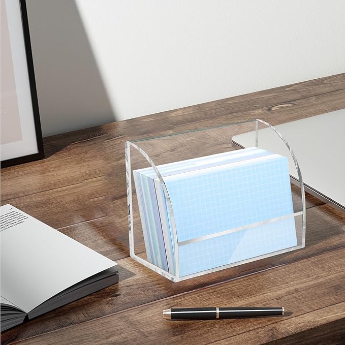 2 Pack Index Card Display Stand 3x5 Acrylic Card Holder for Desk File Note 4x2.4x5.4 Inch Clear Postcard Stand Index Card Rack Acrylic Business Card Stand for Office Business Classroom (No Card)