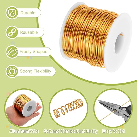 MECCANIXITY 12 Gauge Anodized Aluminum Craft Wire Bendable Bonsai Training Wire 98 Feet 2mm for Sculpting Crafts Wreath Floral Beading Jewelry Making, Yellow