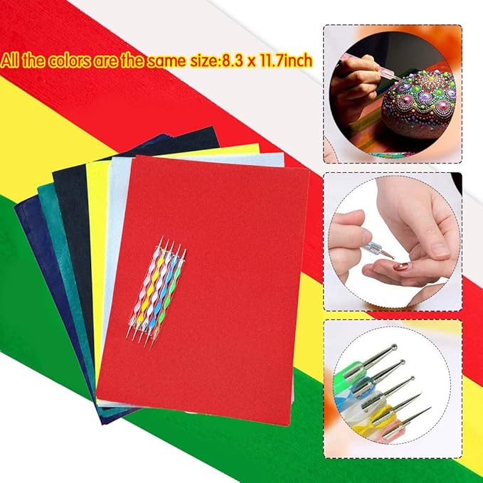 30 Sheets Carbon Transfer Paper,Tracing Paper Carbon Graphite Copy Paper with 5 Pieces Embossing Styluses Stylus Dotting Tools for Wood,Paper,Canvas and Other Art Surfaces 8.3 x 11.7 inches(6 Colors)