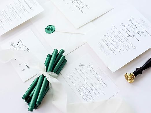 UNIQOOO Mailable Glue Gun Sealing Wax Sticks for Wax Seal Stamp - Metallic Botanical Green, Great for Birthday Cards, Wedding Invitations, Envelope, Snail Mail, Wine Package, Xmas Gift Idea, Pack of 8
