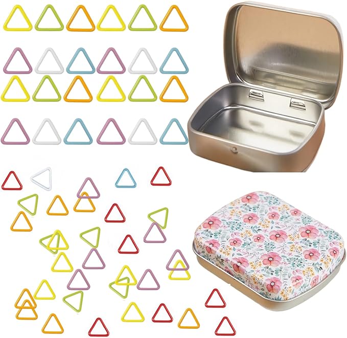 Hilsayum Triangle Shape Stitch Markers with Floral Pattern Storage Box,Crochet Markers for Crocheting and Knitting