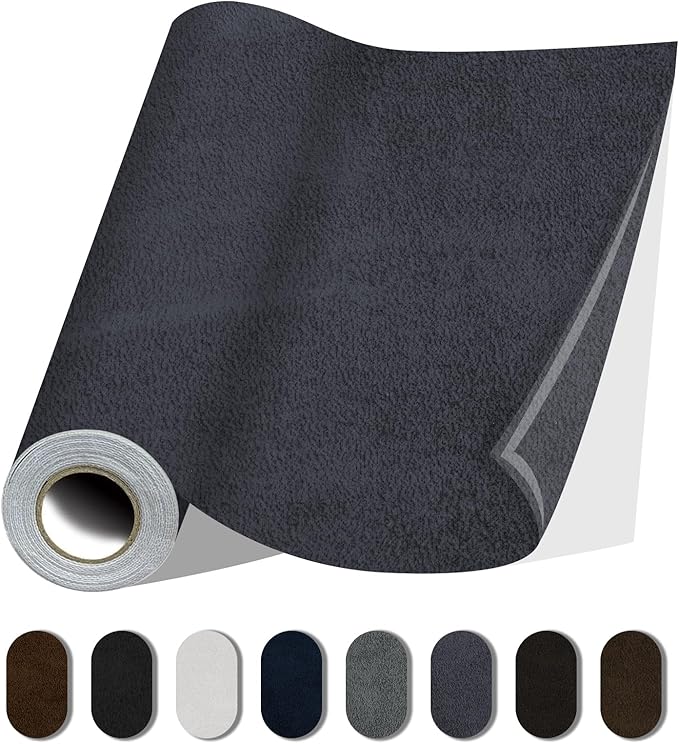 Fabric Repair Patches, Self-Adhesive Suede Patches Tape Durable, DIY Large Fabric Repair for Sofa, Couches, Furniture, Chair, Clothing （3.5X79 Inch, Dark Grey）