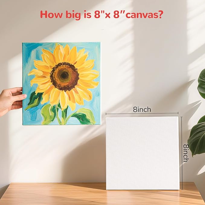 8x8inch Small Canvases for Painting, 20 Pack Canvas Boards Primed Acid Free for Oil, Watercolor, Acrylic Paint