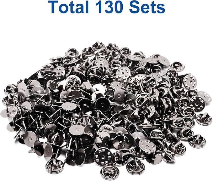130 Set Pin Backs, Blank Pins Scatter Butterfly Clutch Pin Holder Enamel Pin Locking Backs Tie Tacks Jewelry Pin Backings Clasp for Brooch Lapel Hat Uniform Badges Tie Tack (10mm, Black)