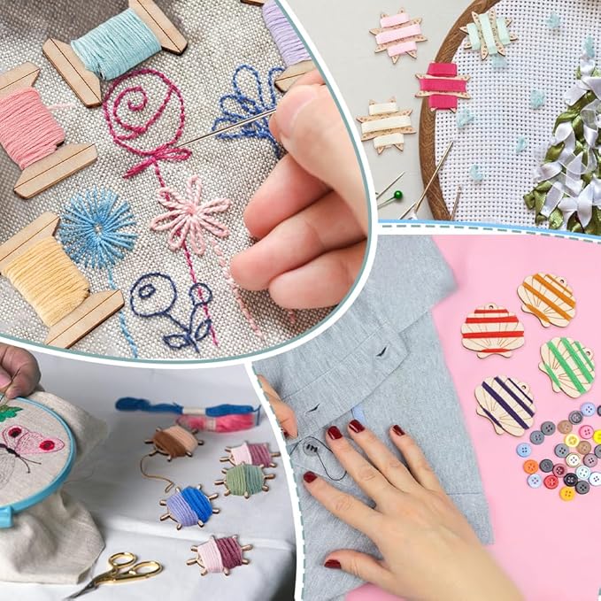 PH PandaHall 20pcs Embroidery Thread Organizer 2 inch Sewing Thread Winder Wood Bobbins Card Thread Storage Floss Keeper Starfish Shape Thread Holder for Sewing Projects Crochet Needlework Tool