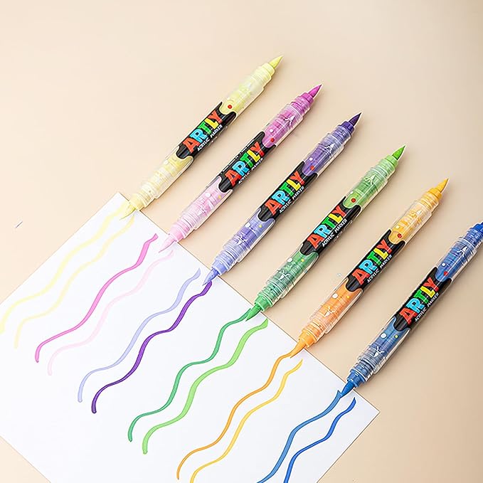 72 Colors Paint Markers, Dual-Color Acrylic Pens with Brush Tips, Double Tipped for Rocks & Art Supplies (36Pcs/72colors)