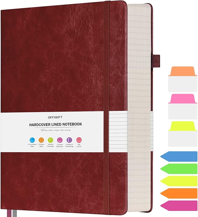 College Ruled Notebook, Large B5 Hardcover Leather Journal, 312 Numbered Pages Writing Journal, 100gsm No Bleed Paper, Lined Journal Notebook for Women Men School Office, 7.6'' X 10'', Burgundy