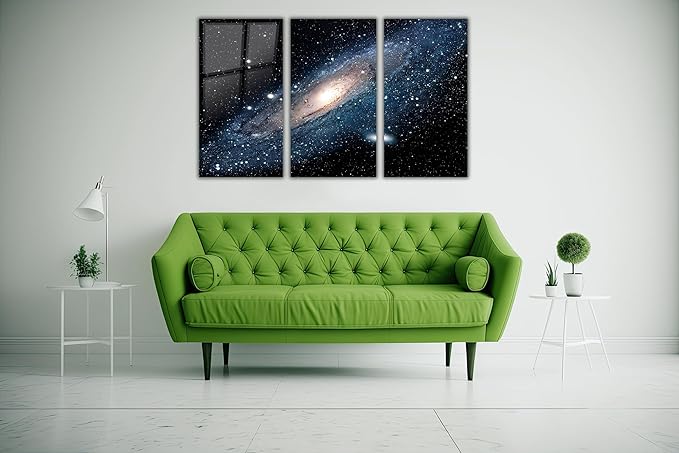 SpiritualHands Andromeda Space Galaxy Glass Wall Art Painting for Living Room, Tempered Glass Modern Prints Decor, Large Vivid Color Panel for Bedroom, Kitchen, or Office