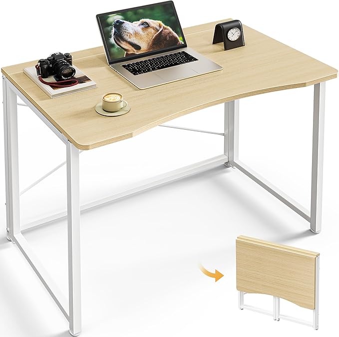 Huuger Folding Desk for Small Spaces, 31.5 Inch Foldable Computer Table, for Home Office, Study, Bedroom, Dorm, Space Saving, Small Writing Work Office Computer Desk, Easy to Fold, Oak