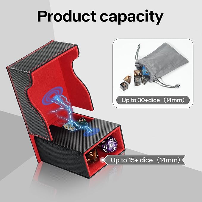 Dice Roller Tower, Premium DND Magnetic Dice Tray, Foldable PU Leather Dice Tower RPG Gifts for Dungeons and Dragons MTG Dm & Player Black/Red