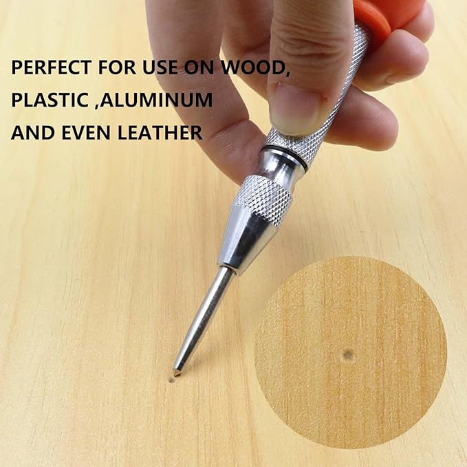2-Pieces Automatic Center Punch, 5 Inch Adjustable Impact Hole Punch Metal Punch, Spring Loaded Center Punch Tool with Palm Cushion Cap for Wood Metal Leather