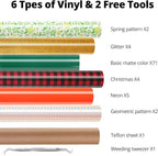 HTVRONT HTV Heat Transfer Vinyl Bundle, 90 Pack 12" x 10" Iron on Vinyl for t Shirts, 58 Assorted Colors HTV Vinyl with PTFE Sheet & Weeding Tools, Includes Glitter, Floral, Plaid, Neon, Geometric