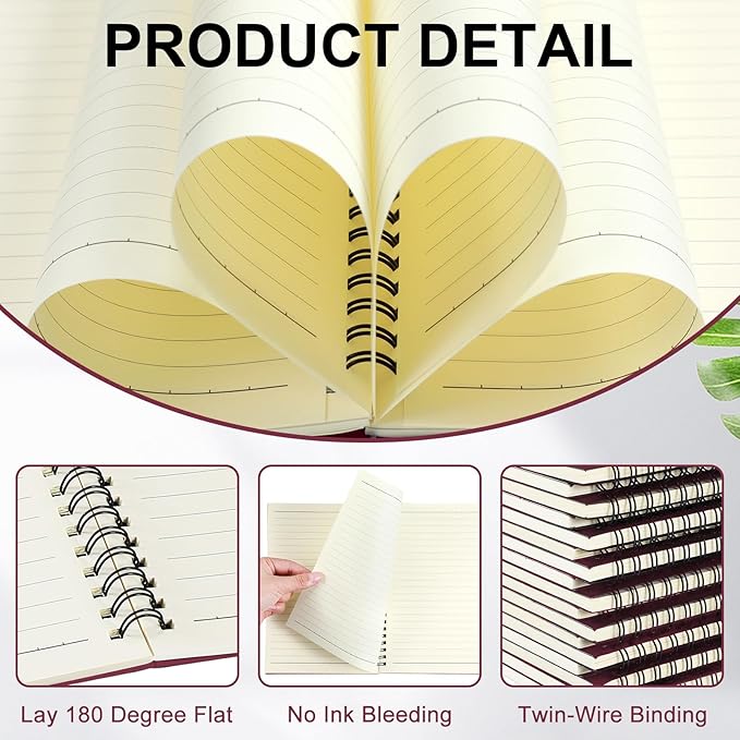 Yahenda 18 Pcs Spiral Notebook Bulk A5 Journal Lined 8.3'' x 5.5'' Writing Composition Paper Small Notepad Subject Notebook for Students Office Business Back to School Supplies (Wine Red)