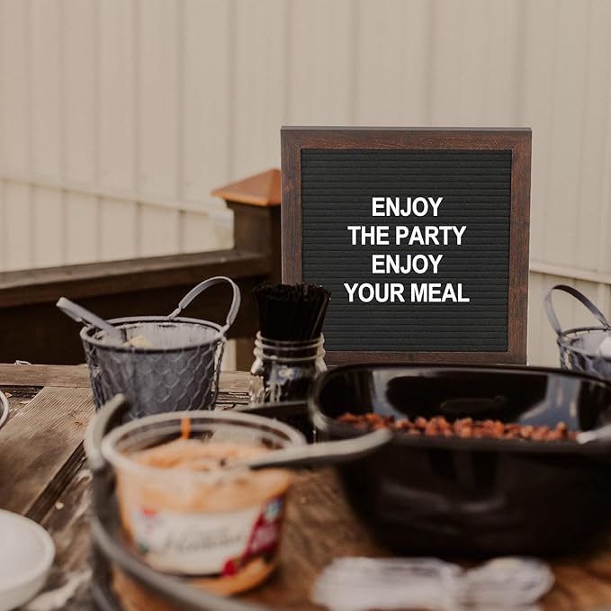 PATIKIL Felt Letter Board, 10x10Inches White Wooden Changeable Message Board with Storage Bag Stand for Kitchen Menu Classroom Farmhouse Decor Notes, Black