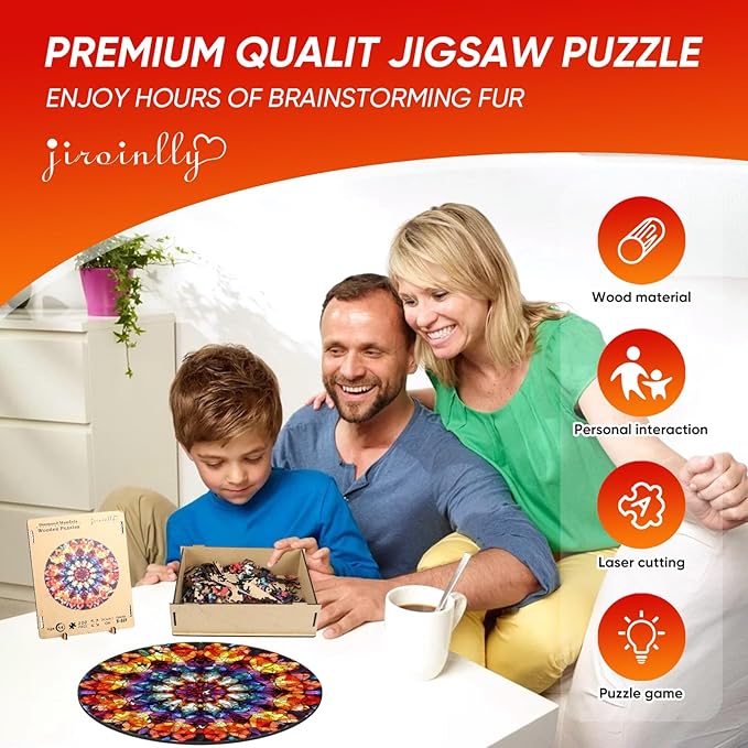 Wooden Jigsaw Puzzles - Crystal Mandala Wooden Puzzles for Adults 500 Pcs, 16.7'' Luxurious Shaped Wood Puzzle, Beautiful Package, Best Gift Toys for Adults and Kids, Family Game