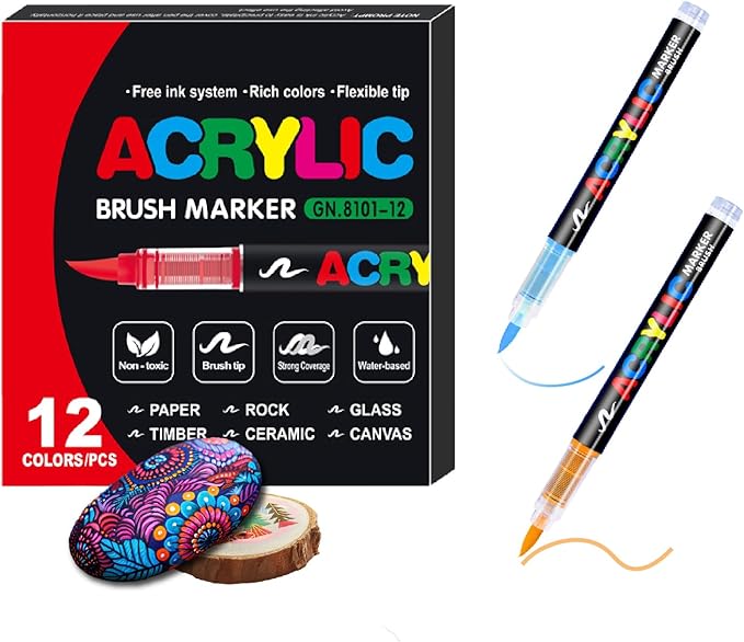 acrylic paint markers brush tip (12-B colors)