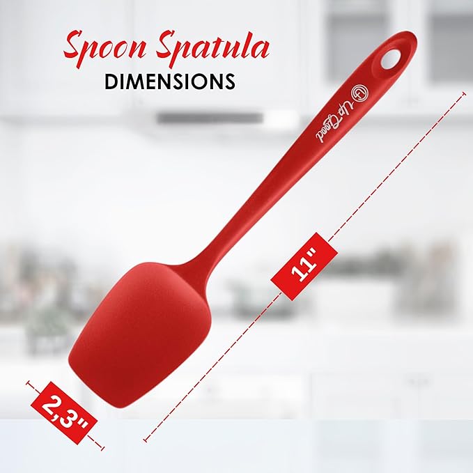 Silicone Spoon Spatula - 600ºF Heat-Resistant Non-Stick Rubber Spoonula | Use as Silicone Kitchen Scraper Utensil - Baking and Cooking Strong Stainless Steel Core | UpGood Kitchen Utensils, (Red)