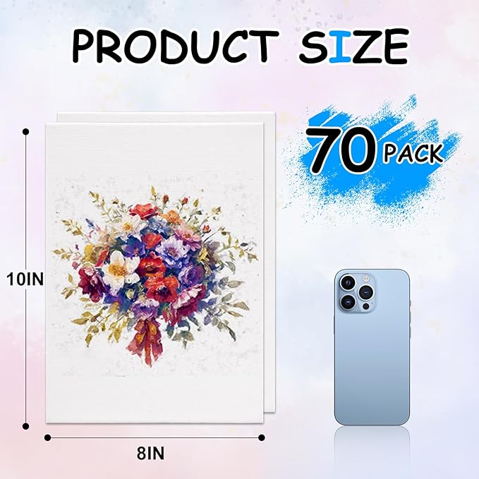 ESRICH 8x10 Canvases for Painting, 70 Pack Canvas Boards for Painting Primed Acid Free Blank Canvas Panels for Oil Paint, Watercolor, Acrylic Paint, Gouache and Tempera.