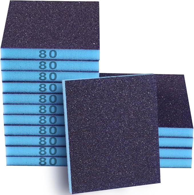 16 Pack 80 Grits Sanding Sponge, Coarse Sanding Block, Washable and Reusable Wet Dry Sandpaper Block Sandpaper Sponge for Wood Metal FurniturePaint and Drywall