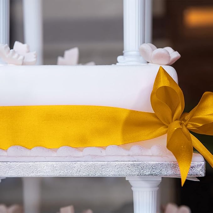 Humphrey's Craft 4 Inch Gold Double Faced Satin Ribbon - 5 Yards Variety of Color for Crafts Gift Wrapping Cutting Ceremony Decoration Sewing Christmas Tree Wedding and Dining Tables.