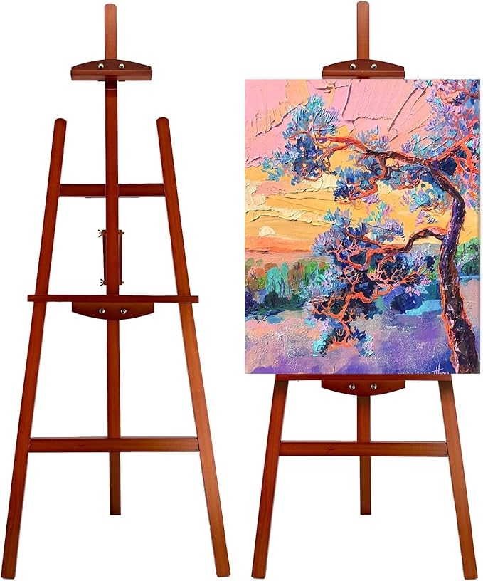 Adjustable Wooden Painting Easel, Pine Art Easel Stand Hold up to 43'', Painting Canvas for Wedding Sign and Poster, Drawing for Adults, Begginners and Students, Walnut