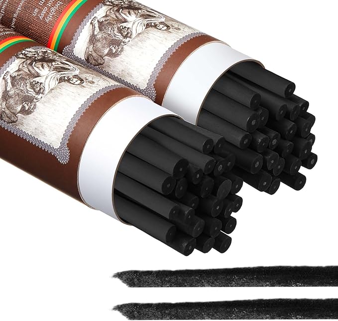 Gueevin 50 Pcs Willow Charcoal Sticks, Willow Charcoal, Artists, Beginners, Students, Perfect for Sketching, Drawing, Shading, and Fine Art Christmas Gifts for Art (7-9mm)