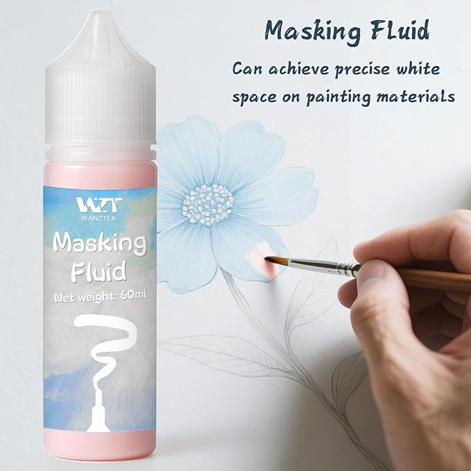 Masking Fluid for Watercolor Painting 60ml Red with a Paintbrush and Eraser - Art Masking Fluid Pen Watercolor Medium Art Supplies for Artists