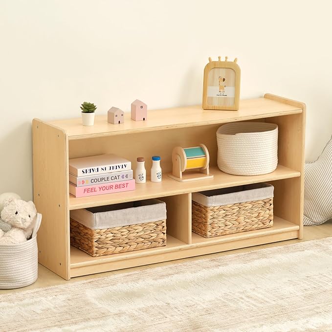 OOOK 2-Shelf Montessori Shelf Toy Organizers and Storage for Kids, 3-Section Wooden Storage Cabinet Shelves for Classroom, Kindergarten, Kids Room, Playroom