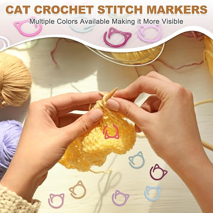 PATIKIL Cat Crochet Stitch Markers, 12 Pack Stitch Marker for Knitting Crocheting Supplies Cute Metal Spiral Knit Clip Ring Counters for Crochet Yarn DIY Crafts, Multicolor