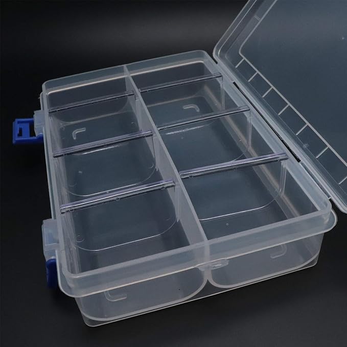 Xiaoyztan Clear Plastic Organizer, 8 Grids with Adjustable Dividers, Jewelry Box Bead Storage Container for Small Parts, Fishing Tackle, DIY Crafts, and Earrings
