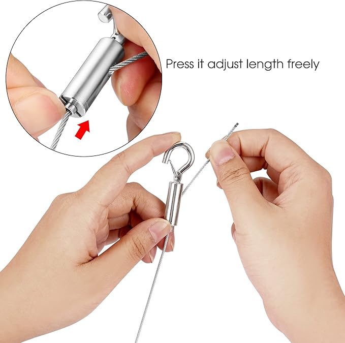 Adjustable Picture Hanging Wire 2PCS Mirror Frame Kit 2m x1.5mm Heavy Duty Stainless Steel Rope for Mirror Hanging Hardware,Light Lamp,Billboards,Basket Flowerpot Hold Up to 20kg