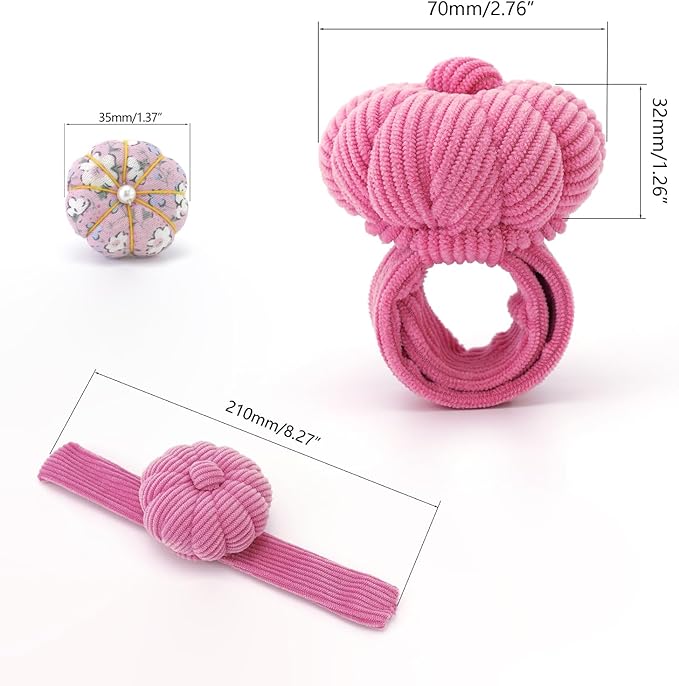 Wrist Pin Cushions, Sewing Needle Cushion kit with 1Pcs Elastic Strap Finger Ring Pincushions, Adjustable Strap Handcraft Needles Holder for Sewing and Quilting.(Deep Pink)