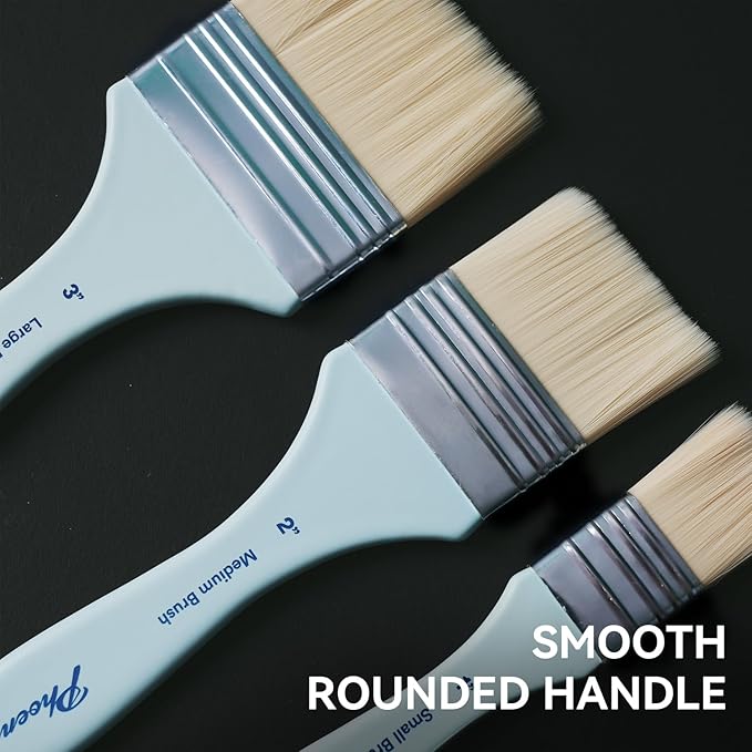 PHOENIX Flat Paint Brush Set - 3 Sizes Nylon Large Paint Brushes for Acrylic Painting, Gouache, Wood Furniture, Gesso, Varnishes & Wall