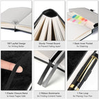 College Ruled Notebook, Large B5 Lined Journal Notebook, 314 Numbered Pages Work Notebook with Index Stickers, 100gsm Thick Paper, Hardcover Vegan Leather Journal for Women Men School Office, Black