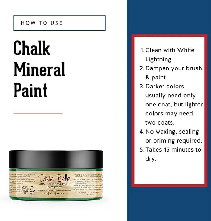 Dixie Belle Paint Company Chalk Finish Furniture Paint - Evergreen (4oz) - Matte Bold Green Chic Chalk Mineral DIY Furniture Paint