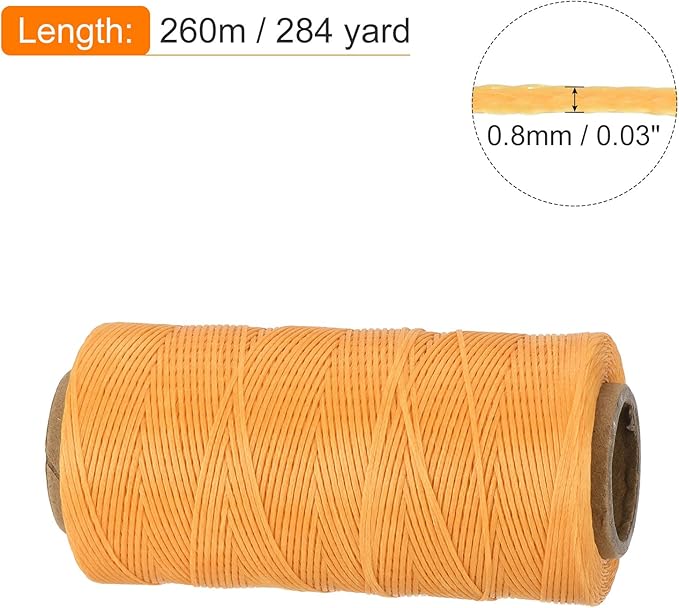 MECCANIXITY Waxed Thread,284 Yard 0.8mm 150D Flat Wax Thread Polyester Waxed String for Leather Sewing Hand Weaving Book Binding Home Decoration, Yellow-Brown