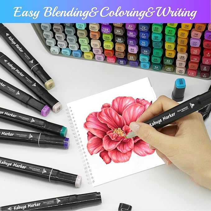 168 Colors Alcohol Markers Set, Professional Drawing Markers for Artist Adult Coloring Books Black Permanent Dual Tip Art Markers with Holder, Coloring Marker for School Sketching Coloring
