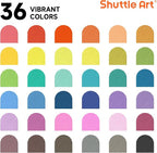Shuttle Art 36 Colors Fabric Markers, Permanent Shirt Markers for Clothes Sneakers Jeans with 11 Stencils 1 Fabric Sheet, Fabric Pens for Kids Adult Painting Writing