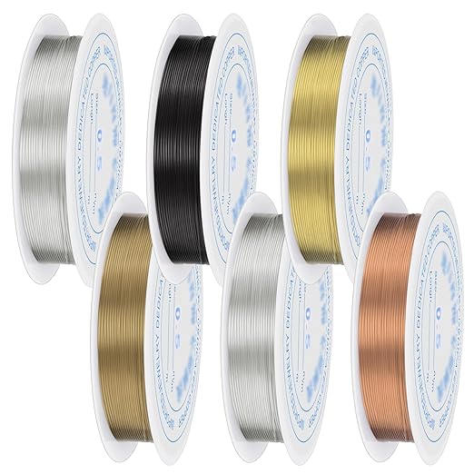 0.5 mm Dia. 6 Rolls Copper Jewelry Wire, 5 Assorted Colors Beading Wire for Jewelry Making Bracelet Earrings Rings Necklaces Flower Craft Projects