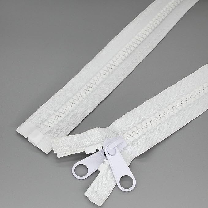 Leekayer 2PCS #10 40 Inch Heavy Duty Zippers for Sewing Separating Large Plastic Zipper White Tape with Double Pull Tab Slider, Sleeping Bag, Boat, Canvas, Cover, Trampoline, Dog Bed,Tent zipper 100cm