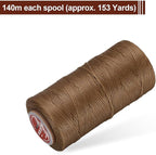 uxcell Flat Leather Sewing Waxed Thread, 140m / 153 Yards Polyester Wax String, 300D Wax Stitching Cord for Leather Crafts, Bookbinding, Bracelets Braided, Caramel